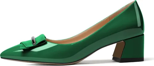 Vista 2 de Eldof Tacones para mujer, tacón grueso, sin cordones, punta puntiaguda, tacón bajo, zapatos de oficina para fiesta, 2 pulgadas