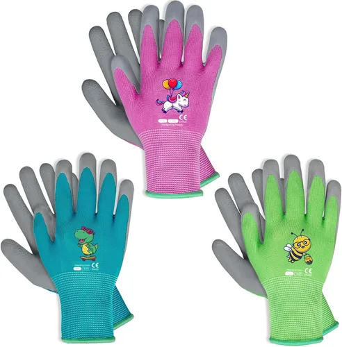 Vista 8 de KDK Guantes de jardinería para niños de 3 a 5 años, guantes de trabajo de patio para niños pequeños, jóvenes, niñas, niños, guantes de goma