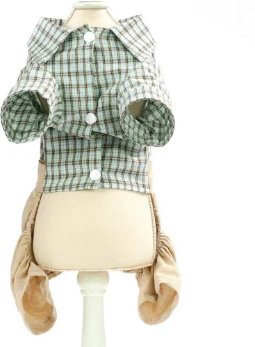 Vista 4 de SMALLLEE_Lucky_Store Camisas de algodón a cuadros británicos con botones para perros pequeños, niños con cinturón, pantalones casuales