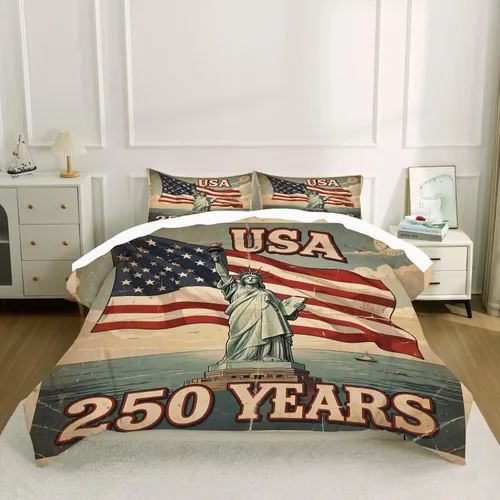 Vista 6 de kxry Juego de edredón de 250 años de Estados Unidos, tamaño individual, ropa de cama vintage de estatua de la libertad y bandera estadounidense
