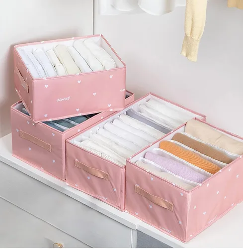 Vista 6 de Organizador de ropa para armario, 2 piezas, lavable, organizador de ropa con tablero de soporte, plegable, grande, 7 rejillas, divisores, cajones