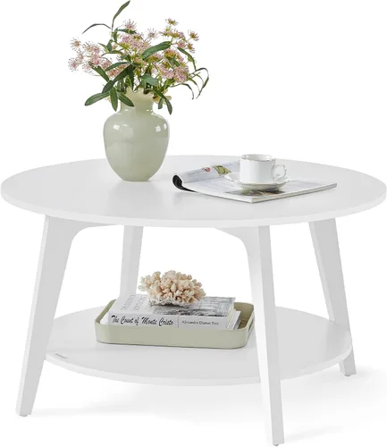 Vista 12 de VASAGLE Colección MAEZO - Mesa de café redonda, mesa de centro de 2 niveles con almacenamiento, patas cónicas, transiciones curvas, 31.5 pulgadas