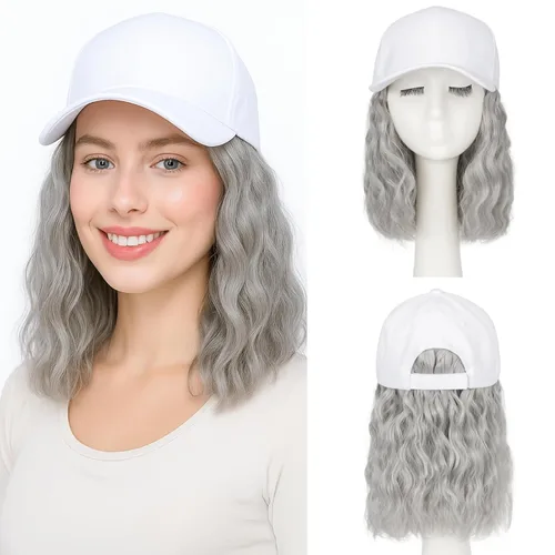 Vista 28 de SEGO - Peluca de gorra con pelo adjunto para mujer, gorra negra de béisbol con extensiones de pelo, gorra de béisbol larga y ondulada con ajuste