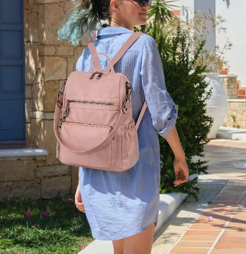 Vista 2 de UTO Mochila de cuero vegano para mujer, diseño de moda, convertible con borla, para viajes, con borla