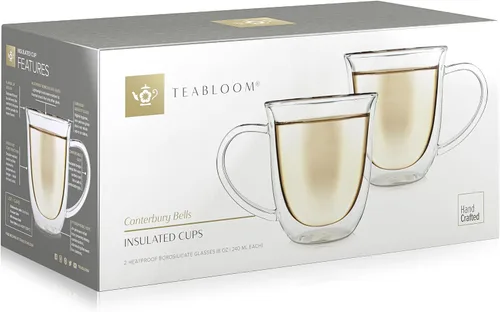 Vista 4 de Teabloom Canterbury Bells Collection - Vasos de borosilicato de doble pared – Juego de 2 vasos de vidrio aislados para té, café y más – 8 oz / 8.1