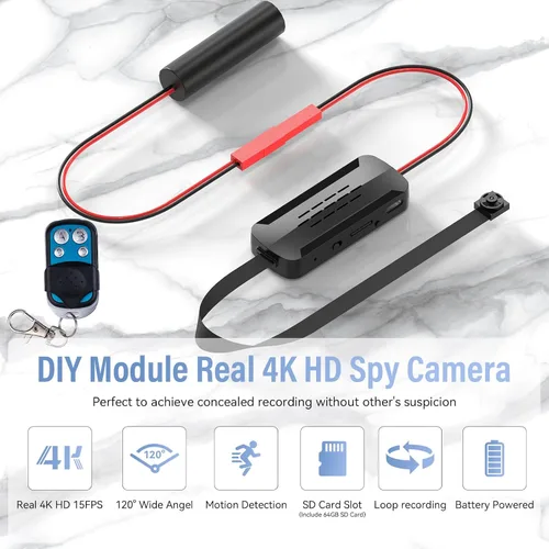 Vista 2 de Minicámara real Full 4K-HD, módulo de bricolaje con control remoto inalámbrico, cámara de seguridad para niñera con detección de movimiento