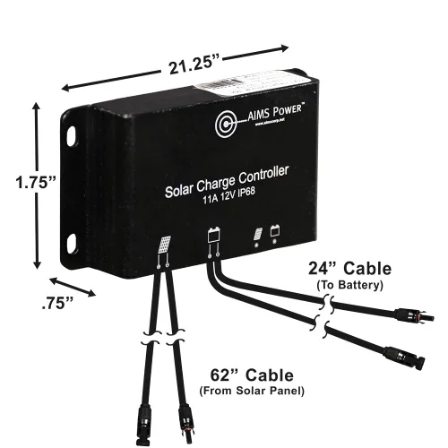 Vista 3 de AIMS POWER Controlador de carga solar impermeable de 11 amperios con cables precableados fáciles de instalar para batería de litio AGM, gel y LiFePO4