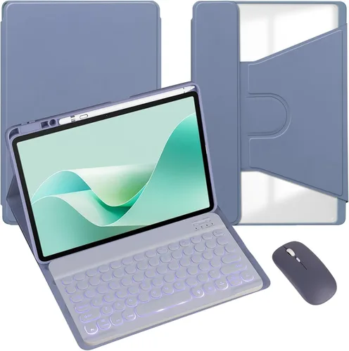 Vista 18 de Funda para tableta Samsung Galaxy Tab A8 de 10.5 pulgadas, teclado redondo inalámbrico desmontable Bluetooth, cubierta trasera transparente