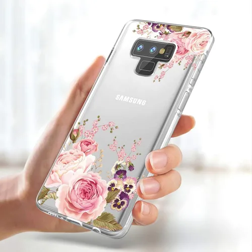 Vista 4 de Funda para Galaxy Note 9, para Samsung Note 9, funda transparente y flexible de TPU de silicona suave para Samsung Galaxy Note 9 Rose Flower