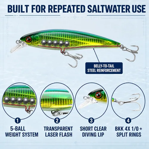 Vista 4 de Saltwater Trolling Lures, Floating Diving Minnow Baits
