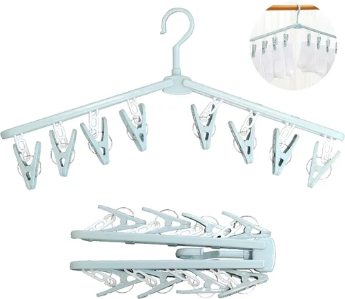 Vista 11 de Perchas plegables de viaje para ropa con clips, estantes de secado de ropa, calcetines de lencería de plástico antideslizante para faldas, perchas