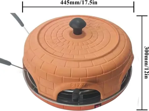 Vista 2 de Horno eléctrico de pizza para compartir en familia con cubierta de terracota, mini horno de pizza sin humo para fiesta de pizza, fiesta en casa