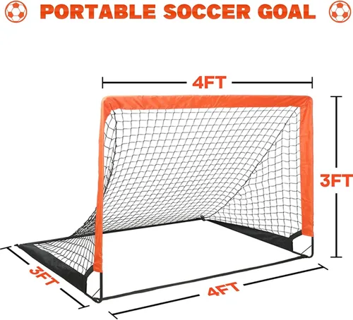 Vista 2 de Simple Deluxe Portería de fútbol portátil de 4 x 3 pies, red de fútbol plegable desplegable viene con 2 bolsas de tela Oxford y 8 estacas, ideal
