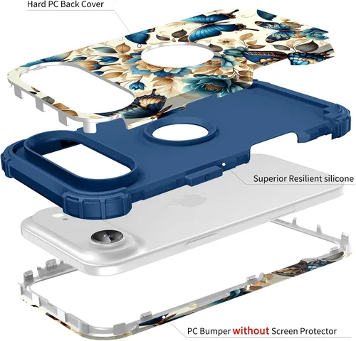 Vista 4 de Hocase Funda para iPhone Air de 6.5 pulgadas, resistente a prueba de golpes, goma de silicona suave, parachoques de plástico duro, funda protectora