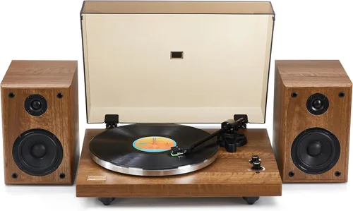 Vista 2 de Arkrocket Cassini - Tocadiscos de vinilo inalámbrico Bluetooth integrado en preamplificador de teléfono y viene con altavoces externos de 40 W
