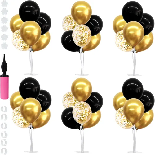 Vista 11 de TONIFUL Juego de 4 centros de mesa de globos con soporte para globos de color negro, azul y plateado