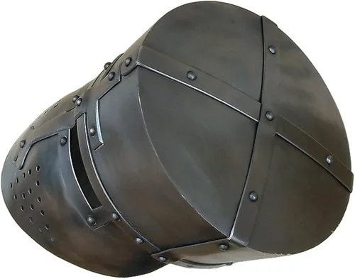 Vista 2 de Casco Medieval Funcional Caballero Batalla Cruzado larp SCA casco réplica Casco medieval máscara cara casco batalla listo casco