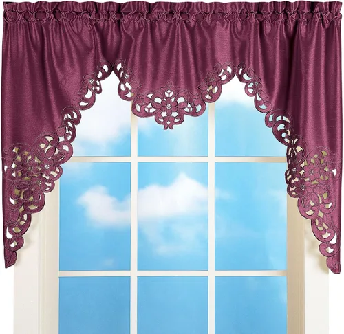 Vista 6 de Collections Etc Elegante cenefa para ventana con recortes y bordado con bolsillo para barra en la parte superior para fácil colocación, azul, 58" X