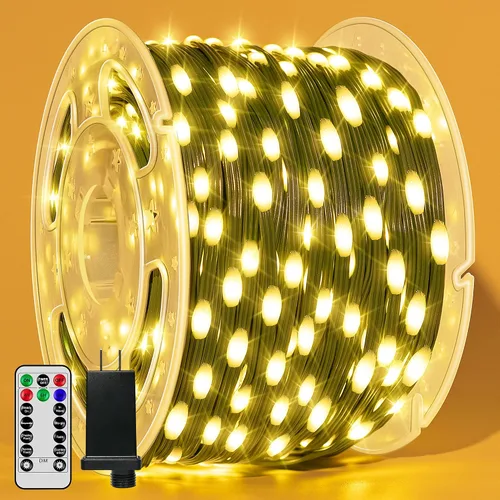 Vista 12 de BrightChristmas Luces de Navidad de 600 LED de 196 pies, tira de luces impermeables para exteriores con control remoto y temporizador, luces