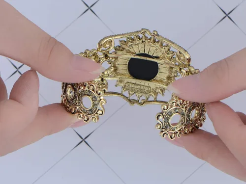 Vista 4 de Alilang Pulsera de mujer con camafeo victoriano morado antiguo en tono dorado antiguo