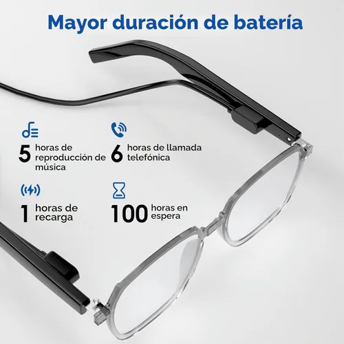 Vista 6 de Lentes de sol inteligentes con Bluetooth, lentes fotocromáticos anti luz azul, protección UV, audio de oído abierto, llamadas manos libres, control