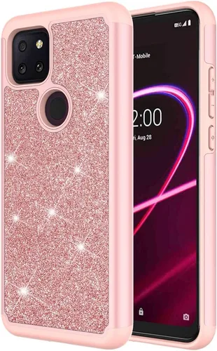 Vista 3 de Funda protectora para T-Mobile Revvl 5G con protector de pantalla y protector de pantalla brillante de goma con diamantes brillantes para niñas