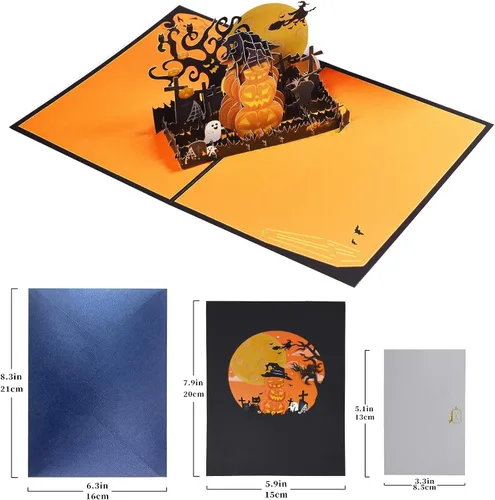 Vista 2 de Tarjetas de felicitación 3D – Tarjetas de castillo de Halloween, tarjeta de felicitación de Halloween desplegable 3D – Truco o trato, fantasma