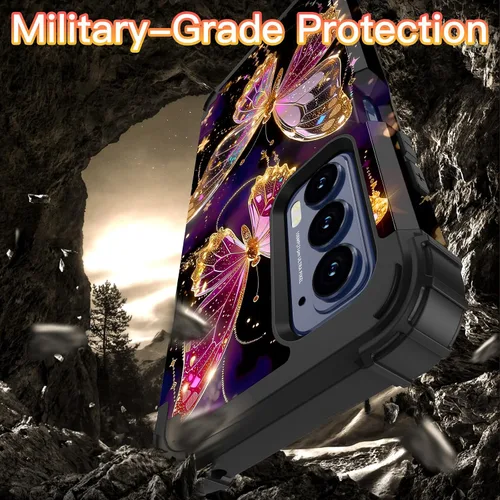Vista 5 de LONTECT Funda para Moto Edge 2021, Moto Edge 5G UW, funda floral a prueba de golpes, 3 en 1, híbrida resistente, resistente, funda protectora