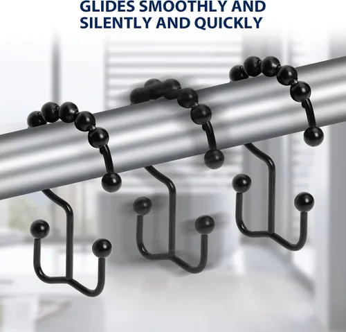 Vista 5 de Gidse Ganchos para cortina de ducha, resistentes de acero inoxidable de doble cara, anillos para cortina de baño, cortinas de ducha, juego de 12