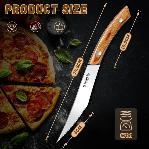 Vista 7 de Freelander Juego de 4 cuchillos para pizza con cuchillas afiladas de acero inoxidable, diseño forjado de espiga completa, mango ergonómico