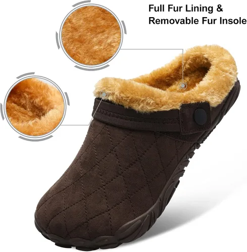 Vista 5 de Besroad - Pantuflas mullidas para mujer y hombre, esponjosas, cómodas, de espuma viscoelástica, para dormitorio marrón (All Brown)