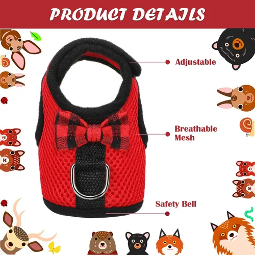 Vista 6 de Arnés y correa de conejillo de indias de 4 piezas de malla suave para mascotas pequeñas con campana de lazo, chaleco acolchado cómodo