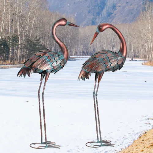 Vista 8 de chisheen Estatuas de jardín de grúa para exteriores, decoración de jardín de garza de metal, escultura de pájaro, decoración para patio exterior