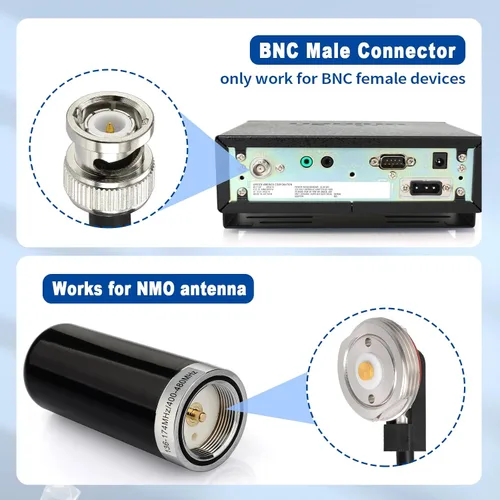 Vista 2 de Eightwood Cable de extensión de conector coaxial macho NMO para montaje en antena BNC RG58 de 16.4 pies para radio CB y portátil, antena de radio