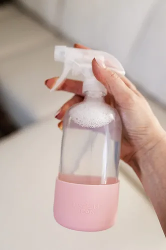 Vista 6 de Botella de vidrio transparente con funda de silicona para soluciones de limpieza, aceites esenciales, plantas, vinagre, 16 onzas, recargable, apta