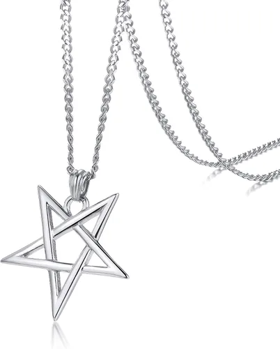 Vista 3 de TempBeau Collar con colgante de pentagrama satánico Baphomet Cadena de eslabones de pentáculo invertida hecha a mano, iglesia satanista, punk