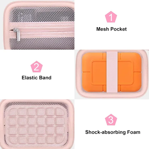 Vista 5 de Canboc Funda para unidad de estado sólido externa LaCie Rugged SSD Pro5 2TB 4TB Rosado