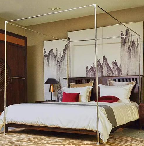 Vista 6 de Mengersi - Cortinas para marco de cama con dosel tamaño completo, postes, soporte de marco para cortinas para camas de metal o madera, decoración