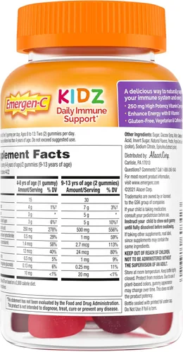 Vista 9 de Emergen-C Kidz - Suplementos dietéticos diarios de apoyo inmunológico, gomitas saborizadas con vitamina C y vitaminas B para apoyo inmunológico