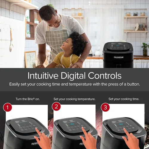 Vista 4 de Nuwave Brio - Freidora de aire inteligente digital saludable de 6 cuartos con sonda controles digitales de un solo toque, funciones de cocción