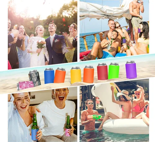Vista 7 de Paquete de 25 fundas enfriadoras para latas de cerveza, enfriador de bebidas reutilizable con aislamiento suave para botellas de agua, enfriador
