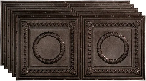 Vista 26 de FASÄDE Rosette - Panel de techo decorativo de vinilo adhesivo de 2 x 4 pies en bronce antiguo (paquete de 5)
