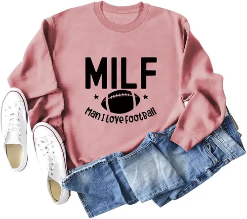 Vista 2 de MILF Man I Love Football Sudadera divertida de fútbol camiseta de fútbol americano suéter de mamá suéter de cuello redondo para mujer