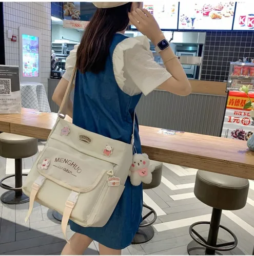 Vista 2 de Bolso cruzado Kawaii para niña bolso de mano de empalme color escolar mochila japonesa mochila astética
