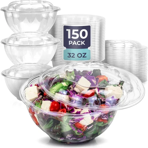 Vista 13 de Fit Meal Prep 50 unidades 18 onzas Tazones desechables de plástico transparente para ensalada con tapas herméticas - Para llevar para almuerzo