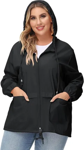 Vista 3 de Avoogue Impermeable de talla grande para mujer chaqueta impermeable para la lluvia con capucha para exteriores