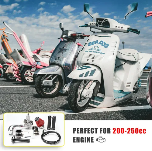 Vista 7 de NIBBI Kit de carburador de 28 mm - Carburador PE28 GY6 tubo curvo de 185 mm línea de acelerador manillar adecuado para motor GY6 patinete 150CC-250CC