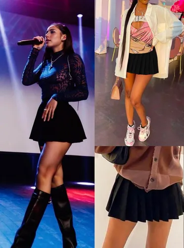 Vista 3 de BemorRun Mini falda skater acampanada plisada para mujer, falda sexy para club, falda Y2K, cintura elástica, falda de escuela para niña
