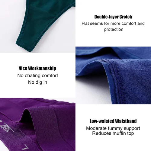 Vista 6 de Women Womens Low Underwear Thongs Thong Breathable Panties 6 Pack