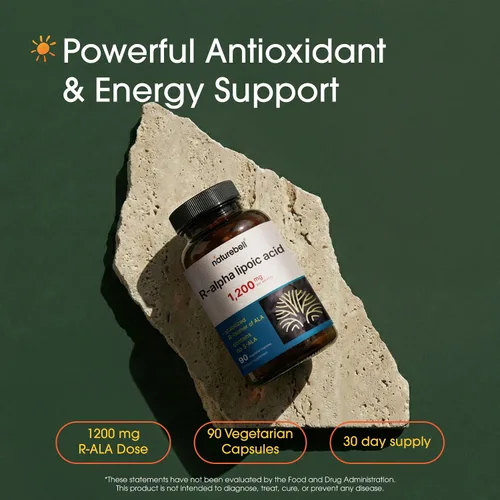 Vista 2 de NatureBell Ácido R-Alfa Lipoico, 1,200mg, 90 Cápsulas Vegetarianas Solo R-ALA Puro Estabilizado Alta Absorción y Soporte Antioxidante Sin